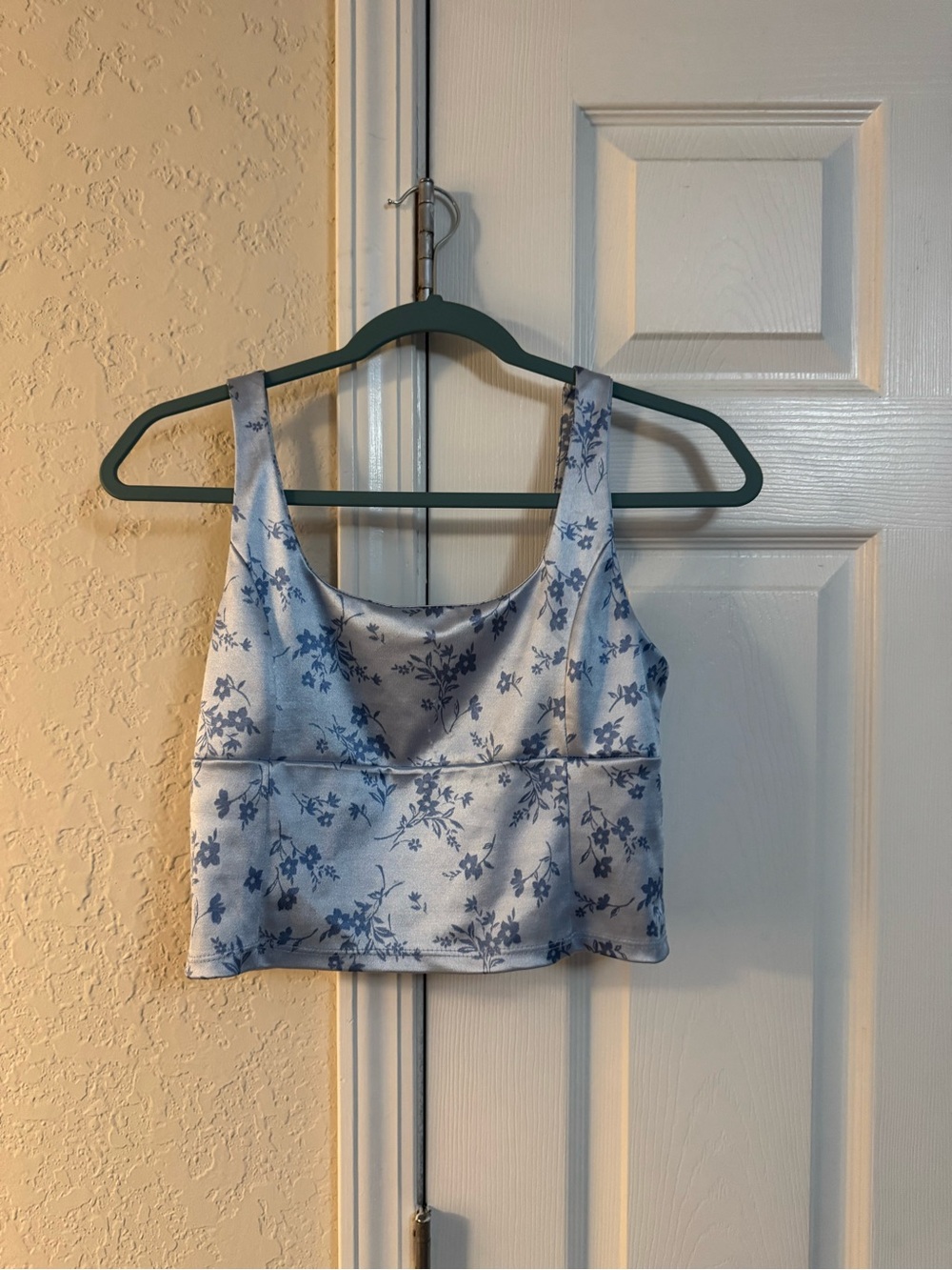 Altar’d StateBlue Floral Satin Cropped Tank Top